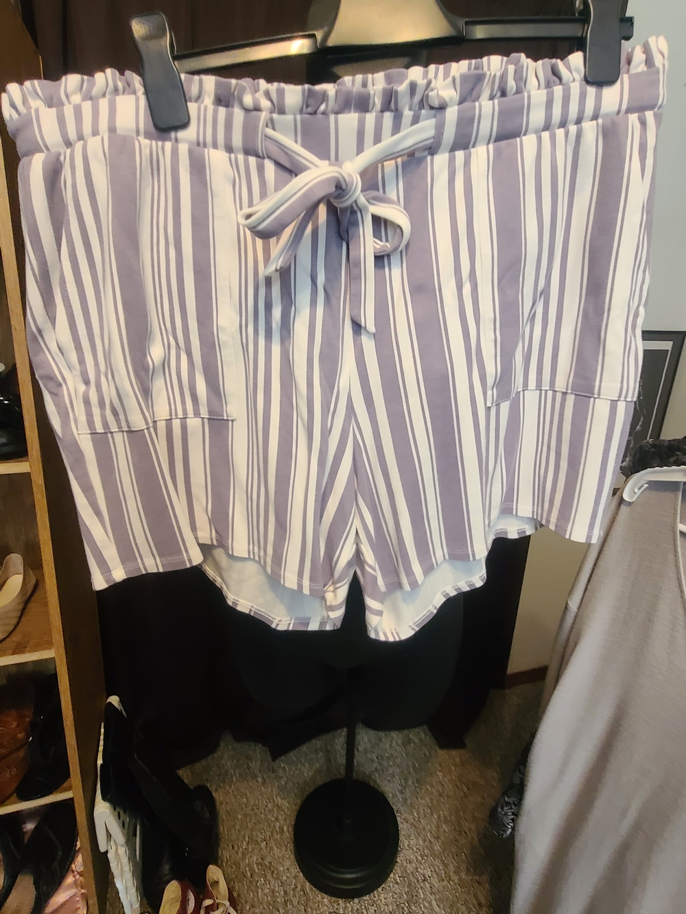 torrid Sz 1 Lavender/grey and White Striped Paperbag-Waist Shorts